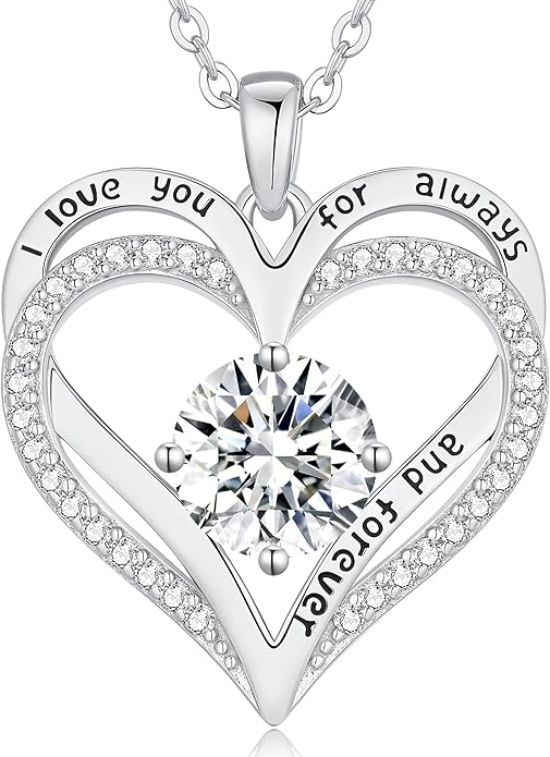 LOUISA SECRET Love Heart Birthstone Necklaces for Women, Birthday Gift for Girlfriend, Anniversary Jewelry Gift for Wife Her, 925 Sterling Silver Women Pendant Necklace, Mother's Day Christams Gift