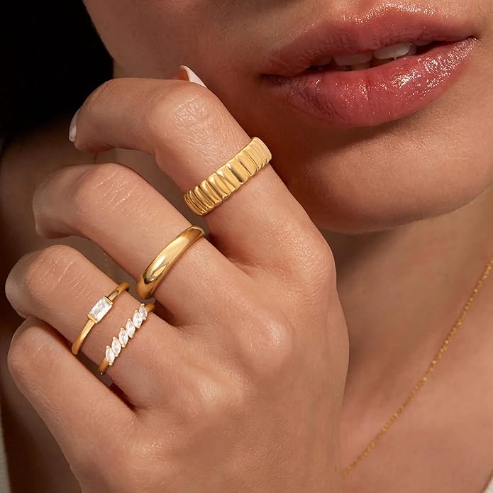 Honsny Stackable Gold Rings for Women Set Dainty 18K Gold Plated Cubic Zirconia Thumb Rings Thin Eternity Engagement Rings