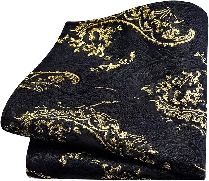 GUSLESON 8cm Paisley Tie Set for Men Necktie Lapel Pin Pocket Square Cufflinks Set for Men