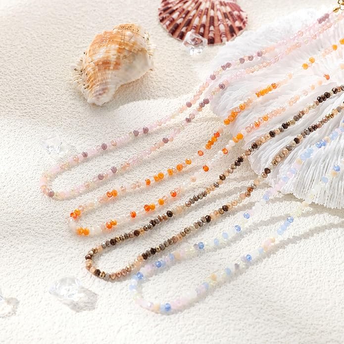 JSJOY Tiny Crystal Beaded Choker Necklaces for Women Colorful Beaded Necklace Dainty Choker Necklaces Simple Boho Jewelry Gifts for Teens Handmade Bead Necklaces Gifts