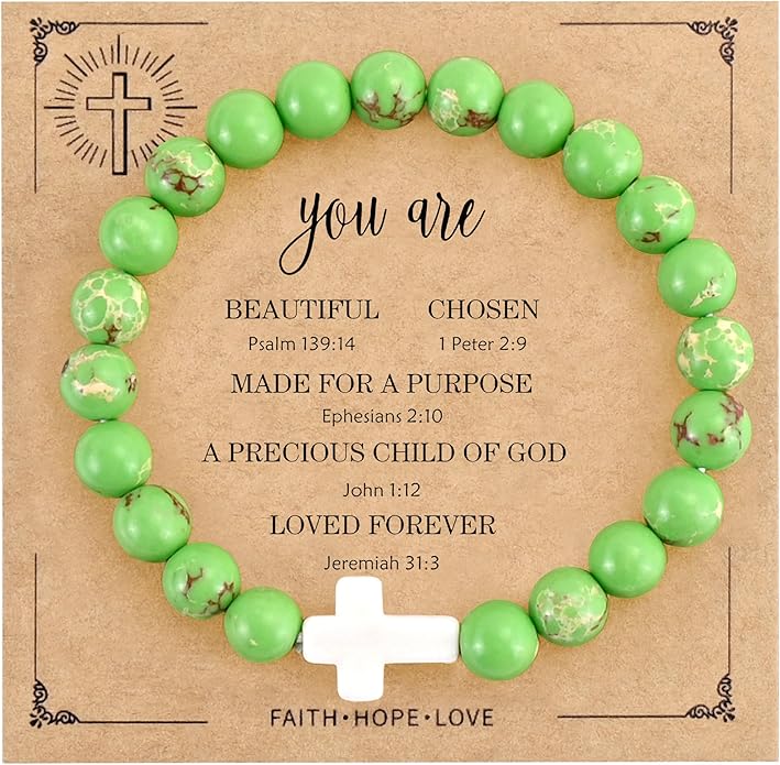 VIBILIA Cross Beaded Bracelets for Women, Inspirational Natural Heart Religious Bracelets for Women, Birthday Christian Gifts for Women on Thanksgiving Christmas Gifts