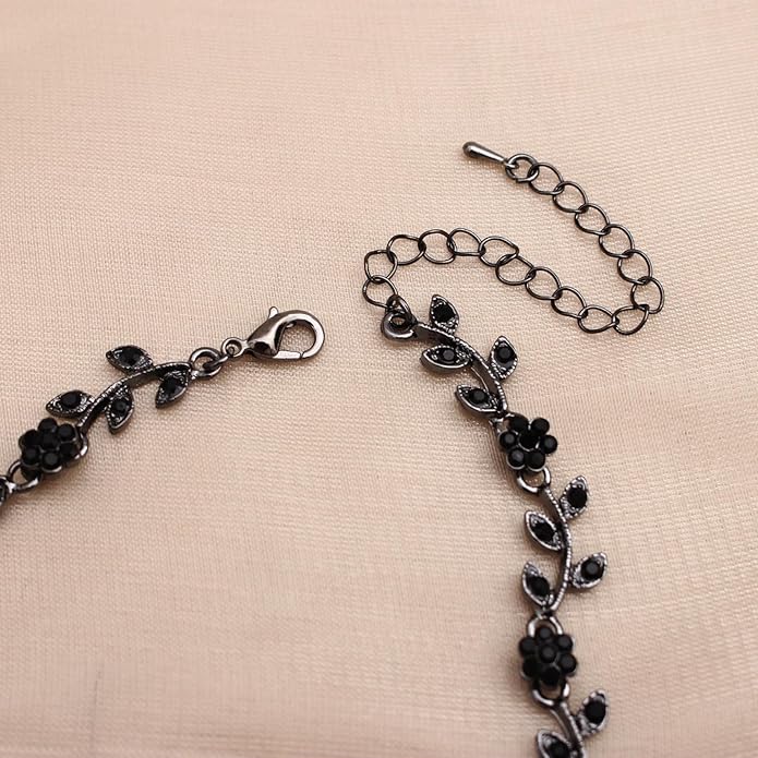 Austrian Crystal Rhinestone Choker Necklace Dangle Earring Link Bracelet Jewelry Set for Brides Bridesmaid Prom Costume Accessories for Women