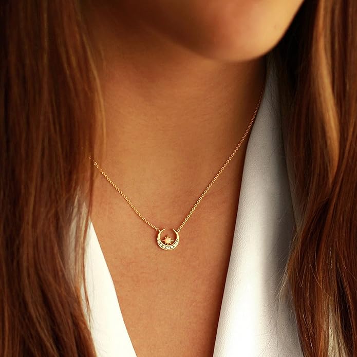 Collner 14K Gold Heart Pendant Necklace for Women Dainty Star Necklace Tiny Evil Eye Choker Necklace Boho Crescent Moon Necklace Minimalist Jewelry