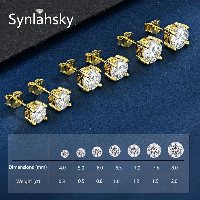 Moissanite Stud Earrings for Women Men 925 Sterling Silver,Hypoallergenic 18K White Gold Plated D Color VVS1 Jewelry