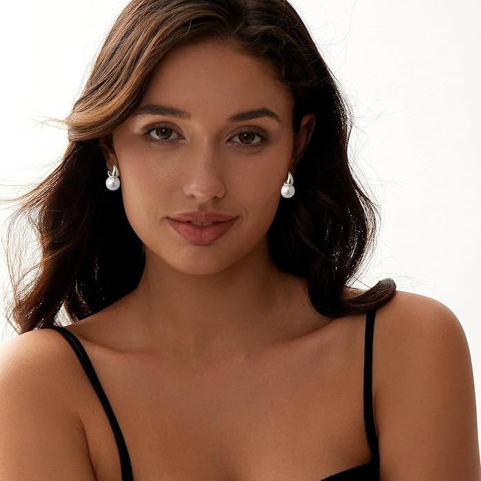 CHESKY Pearl Earrings for Women, Dainty 14K Gold Plated/Silver Plated Drop Quality Handpicked AAA+ Freshwater Cultured Round Pearls Dangle Earrings Wedding Jewelry for Women Gifts