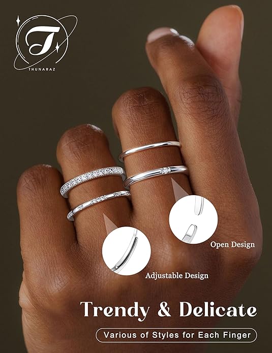 Thunaraz Gold Stackable Rings for Women Non Tarnish Open Adjustable 14K Gold Plated Rings Trendy Stack Cubic Zirconia Thin Thumb Ring Set Minimalist Dainty Statement Band Ring