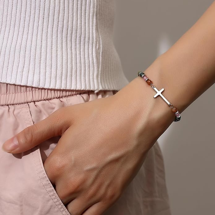 TONY & SANDY Christian Cross Bracelet for Women, Stocking Stuffers for Women, Confirmation Baptism Easter Gifts, Unique Gift for Friends Daughter Mom Sister in Christ on Birthday Christmas