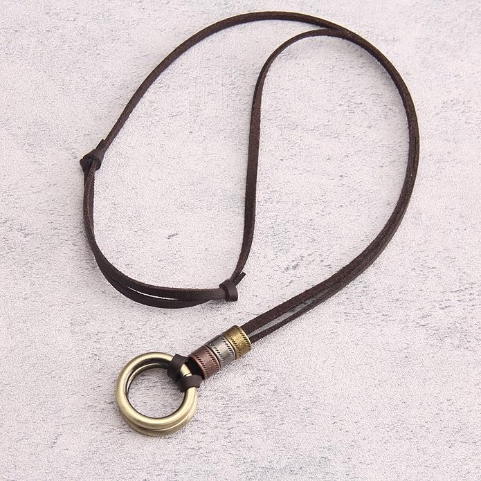 Long Boho Necklaces for Women Vintage Leather Wooden Pendant Y Choker Ethnic Style Gold Circle Hippie Sweater Necklace