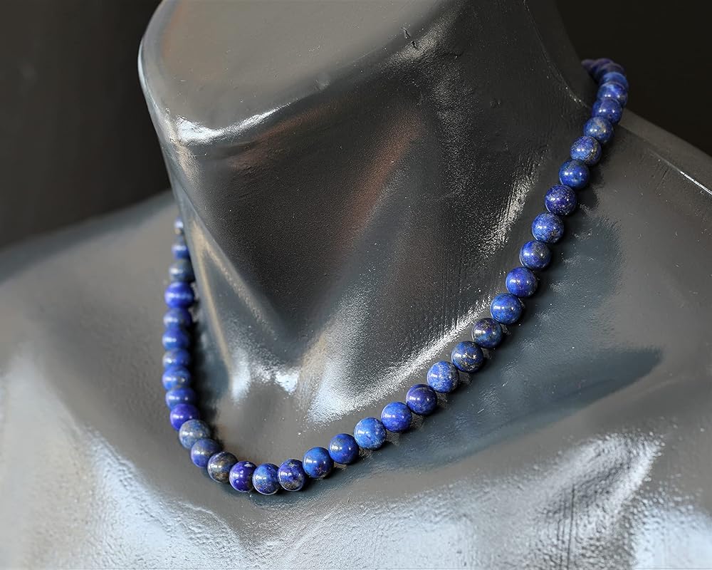 Natural Lapis Lazuli Beaded Choker, Genuine Blue Crystal Necklace, Fancy Gemstone Choker, 8mm Beads, Unique Fashion Jewelry, Healing Crystal Chakra Necklace, Stone Necklace, Sagittarius Necklace