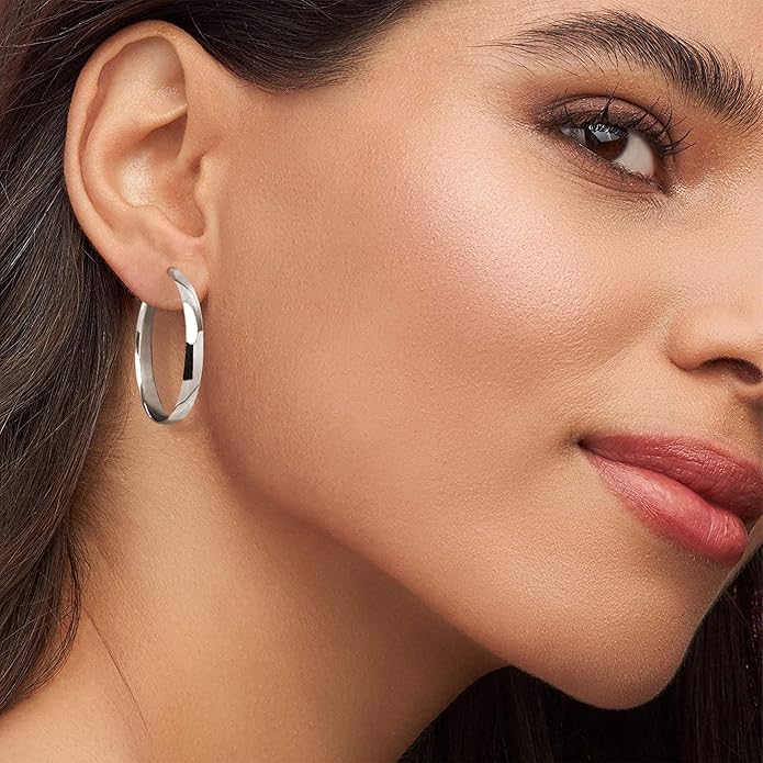 EXGOX 5mm Wide Gold Hoop Earrings for Women,Sterling Silver Hoop Earrings Large Silver Hoop Earrings Hypoallergenic Lightweight 14K Real Gold Plated Big Hoop Earrings for Women 30/40/50/60/70mm