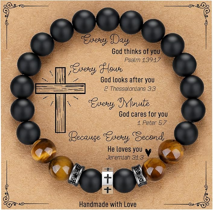 TONY & SANDY Cross Bracelet Men Cool Valentines Day Gifts for Him Teen Boys Son Grandson Nephew, Birthday Easter Christmas Gifts for Teen Boys Adults Men