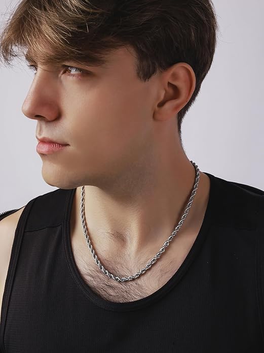 HAQUIL Stainless Steel Rope Chain Twist Chain Necklace, Jewelry Gift for Men and Women 16/18/20/22/24/26/28/30" 2/2,5/3/4/5mm