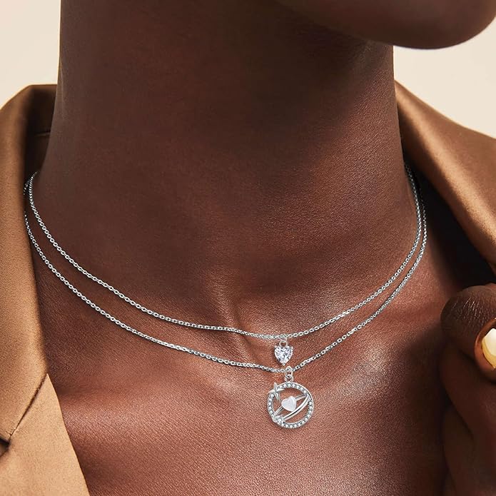 Copper Alloy 14K Gold Plated | 14K Platinum Plated Necklace for Women Double Layer Pendant Necklace Fashionable Multi-Layer Jewelry