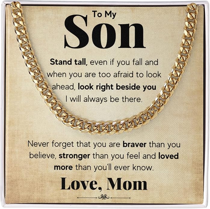 FG Family Gift Mall To My Son From Mom, Son Gifts From Mom and Dad, Mother and Son Necklace, Birthday Gift For My Son Graduation Christmas Cuban Link Chain Necklace Present