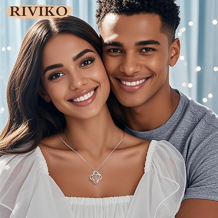 RIVIKO Love Knot Initial Necklace,925 Sterling Silver Letter Pendant Necklaces,Personalized Alphabet Jewelry Christmas Birthday Gifts for Women Wife Mom Friend