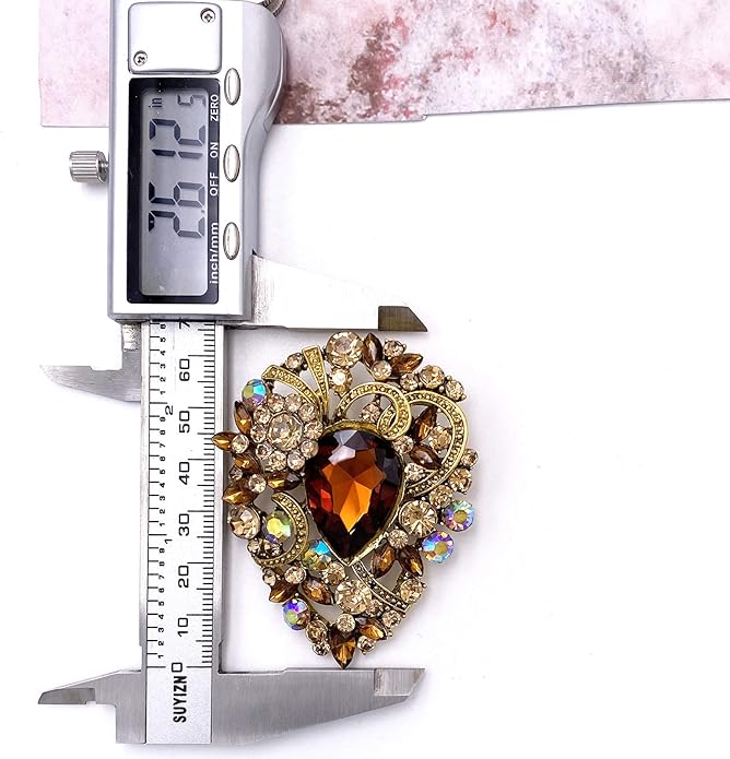 LAXPICOL Women's Vintage Austrian Crystal Elegant Flower Teardrop Brooch Gold Tone