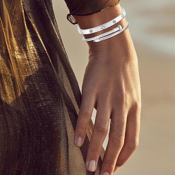 Gold Bracelets for Women - Stackable Bangles with Friendship & Love Theme - Stainless Steel Jewelry Gift for Her