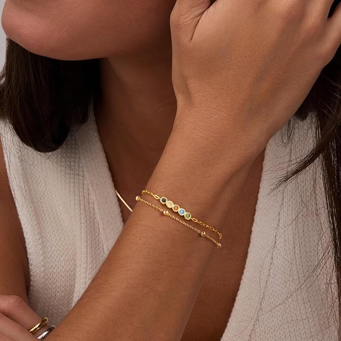 IEFWELL S925 Sterling Silver Bracelet for Women - Solid 14K-Real-Gold-Plated Satellite Bead Chain Bracelet, 6.5/7/7.5/8/8.5/9 Inches Sterling Silver Chain Bracelets, Jewelry Gifts for Women