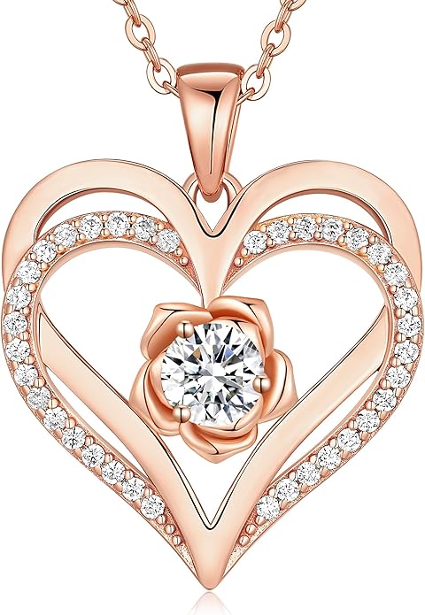 CDE Christmas Gifts for Women S925 Silver Rose Gold Heart Birthstone Necklaces for Women，Ideal Anniversary or Birthday Jewelry Gifts for Wife Girlfriend Her
