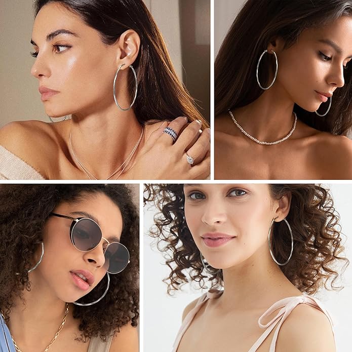 2MM Thin Gold Hoop Earrings Sterling Silver Post Hoop Earrings For Women Diamond-Cut Gold Hoops Earrings 14K Gold Plated Hoops Earrings Lightweight Hypoallergenic Oversize Gold Earrings For Women