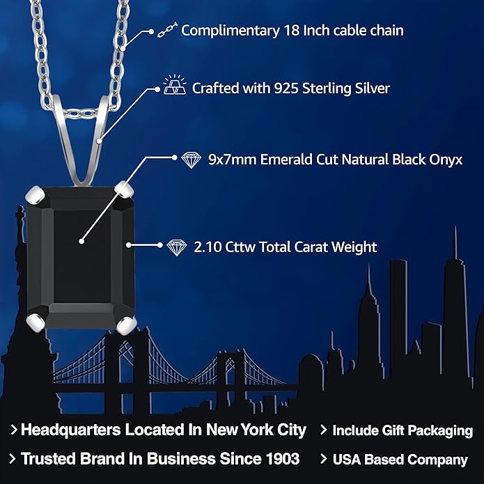 Gem Stone King Emerald Cut Pendant Necklace For Women | 925 Sterling Silver | Emerald Cut 9X7MM | Gemstone Birthstone | Fine Jewelry for Her Mom Wife | With 18 Inch Silver Chain