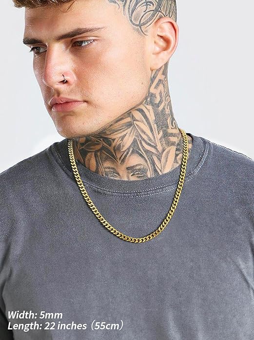 FindChic Men Curb Chain Necklace 18K Gold Plated/Stainless Steel/Black Chunky Double Tight Cuban Link Hip Hop Neck Chains for Men Boys 3.5MM/5MM/6MM/7MM/9MM/12MM 14''-30'' 8 Length Options (Send Gift Box)