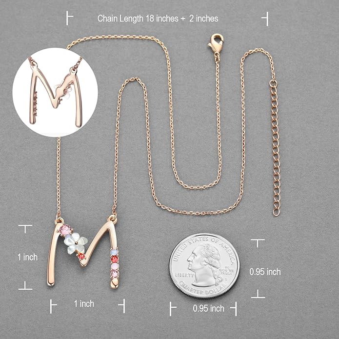 Flower Initial Letter Necklace Pink Red Blue Simulated Pearl Pendant Name Jewelry Made with Austrian Crystals Rose Gold Plated Anniversary Birthday Gifts for Women,18"+2"