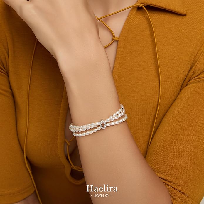 S925 Sterling Silver Four-pointed Star Pearl Bracelets for Women, 8.27 Inch Lucky Freshwater Cultured Pearl Bracelets, Non Tarnish and Hypoallergenic Suitable for Everyday Wear, Perfect Jewelry Gift for Women