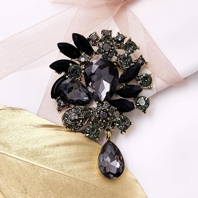 LAXPICOL Vintage Wedding Bridal Big Blue Crystal Rhinestone Tear drop Brooch Pin for Women