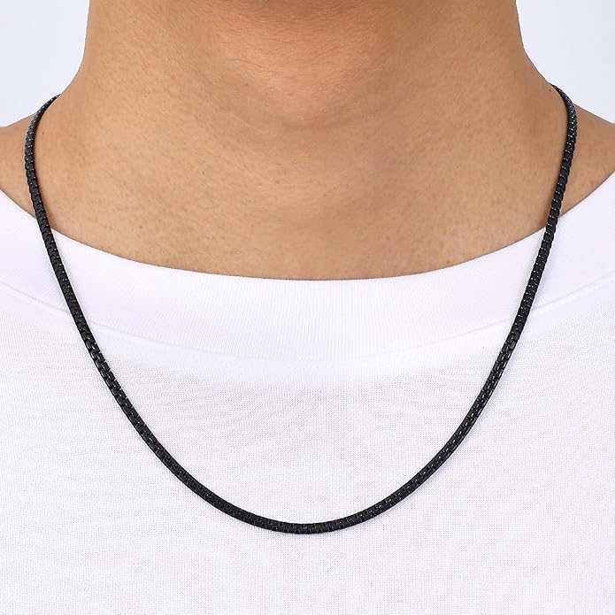 Fiusem Flat Box Chains for Men, 14k Gold Plated Stainless Steel Chain Necklace, 2.5/3/4/4.5/5mm Necklaces for Men and Women 16-28 Inch