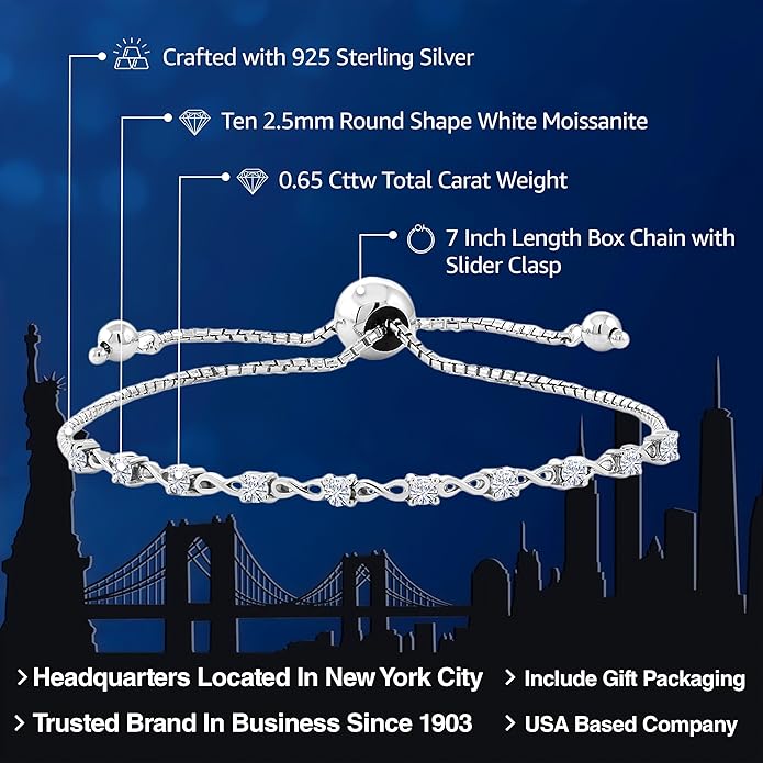 Gem Stone King Round Gemstone Birthstone Tennis Bracelet For Women | 925 Sterling Silver | 2.5MM Round | Fits Up To 9 Inch Wrist | Adjustable Bolo Bracelet For Women | Easy-On Easy-Off