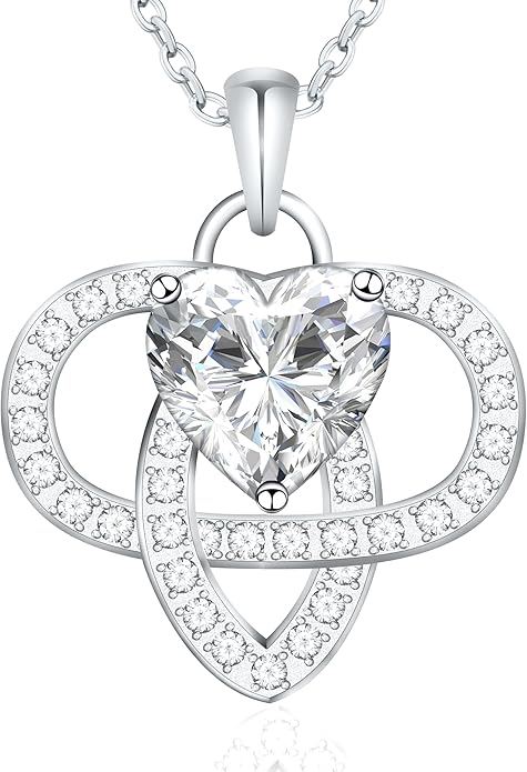 Infinity Necklace for Women, 925 Sterling Silver Heart Necklace with 5A Zircon, White Gold Plated Adjustable Chain, Gift for Valentine's Day, Birthday, Anniversary for Wife, Girlfriend, Mom