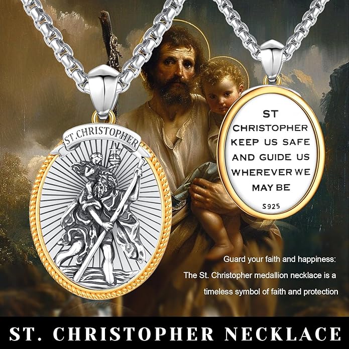 Taioiat Saint Necklace 925 Sterling Silver St Necklace Amulet Pendant Jewelry Religious Gift for Men Women