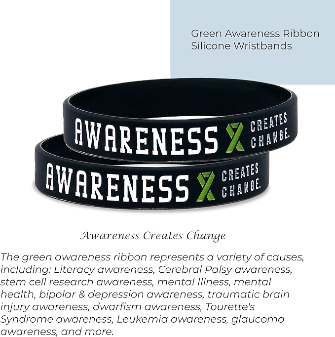 Inkstone (12-pack) Green Awareness Ribbon Silicone Wristbands - Wholesale Pack of 1 Dozen Bracelets