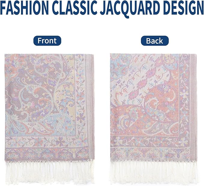 QIUTIMIY Paisley Pashmina Shawl Wrap Women Reversible Vintage Jacquard Pashmina Rave Scarf with Fringe for Evening, Wedding