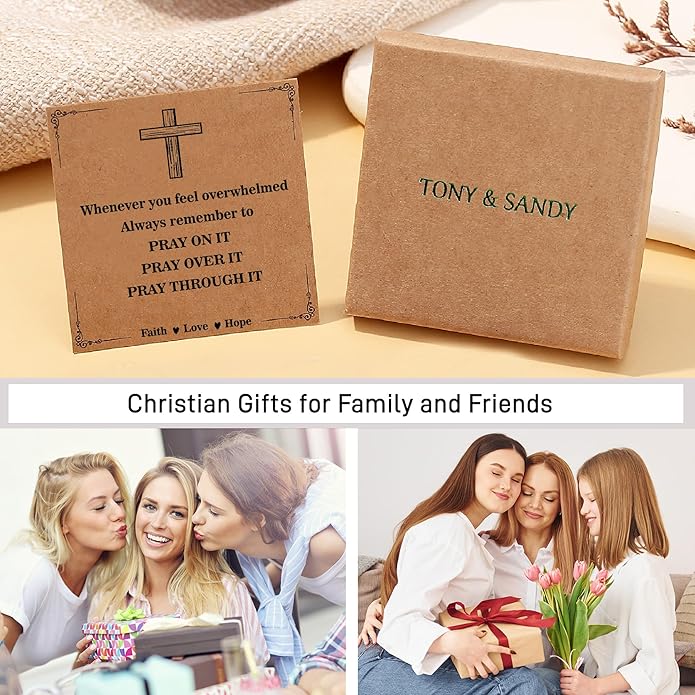 TONY & SANDY Christian Gifts for Women, Religious Cross Bracelet Jewelry, Easter Basket Stuffers for Teens Kids Adults, Faith Confirmation Baptism Christmas Birthday Gifts for Women
