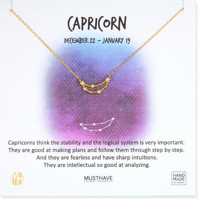 Zodiac 18K Gold Plated CZ Necklace With Message Card, Yellow Gold Color, Anchor Chain, Best Gift Necklace, Size 16 inch + 2 inch Extender, Pendant, Constellation, Gift Card