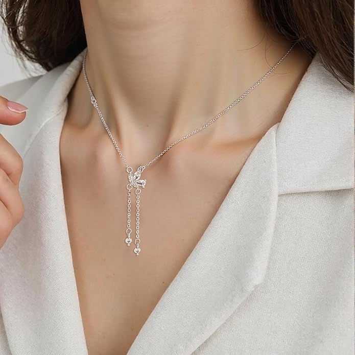 Irregular Y2k Long Y-shaped Necklace with Zircon Inlaid Sparkling Brick Tassel Pendant Double-Layer Chain High-end Fashion Accessory Women's