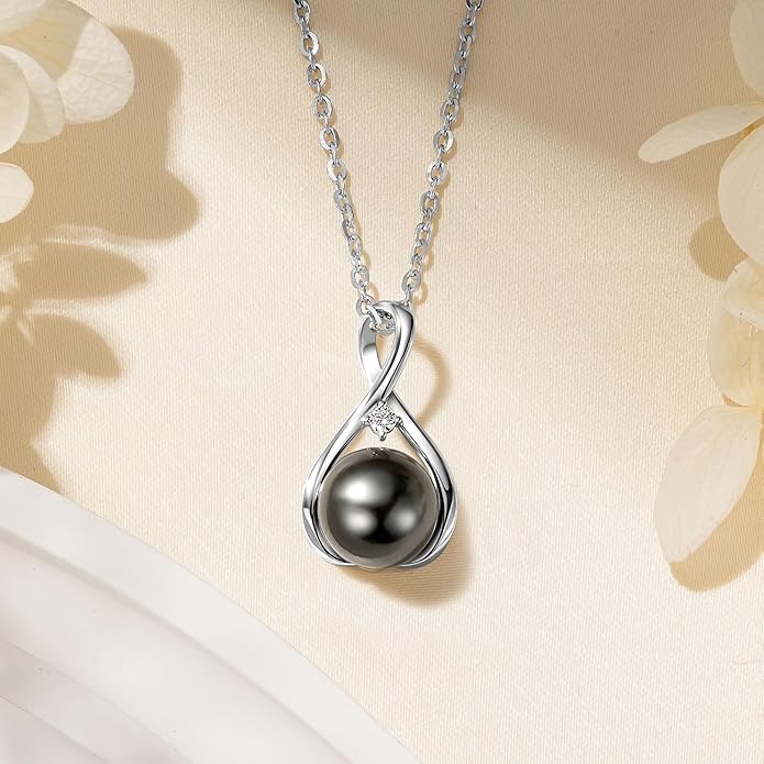 Tahitian Black Pearl Necklaces for Women, Sterling Silver Single Pearl Pendant Necklace Birthday Anniversary Jewelry Gifts for Wife Mom
