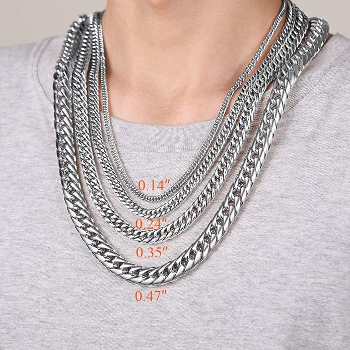 FindChic Men Curb Chain Necklace 18K Gold Plated/Stainless Steel/Black Chunky Double Tight Cuban Link Hip Hop Neck Chains for Men Boys 3.5MM/5MM/6MM/7MM/9MM/12MM 14''-30'' 8 Length Options (Send Gift Box)