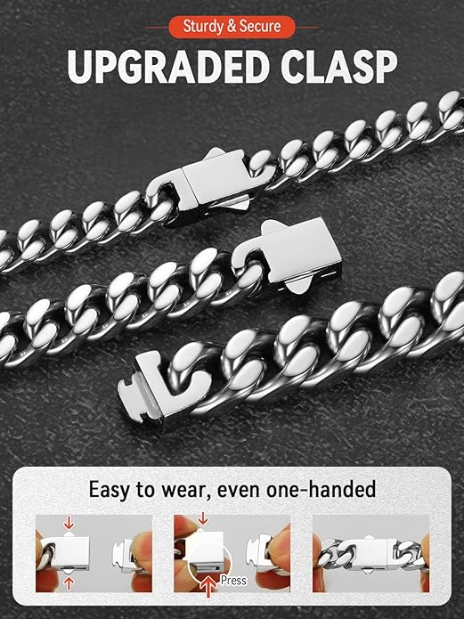 FaithHeart Mens Stainless Steel Cuban Link Bracelet - 5/7/9/12mm Width 7.5"/8.3"/9" Black/Silver/Gold Plated Heavy Duty Wrist Chain Bracelet Hip Hop Jewelry Birthday Gifts for Him