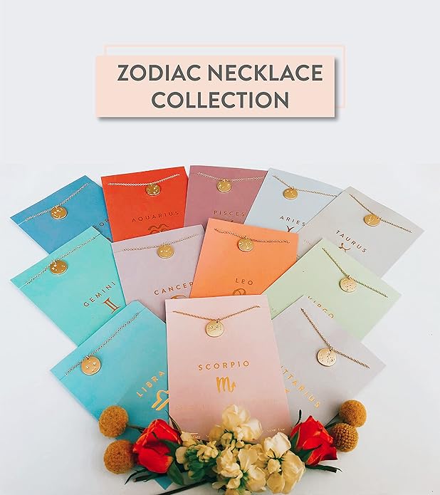 Lucky Feather Zodiac necklaces for women | Scorpio 14K Gold-Plated Astrology Pendant for Girls | Horoscope Sign Zodiac gift | Great Christmas Stocking Stuffer | Trendy Birthday Jewelry Gift | 16” - 18”
