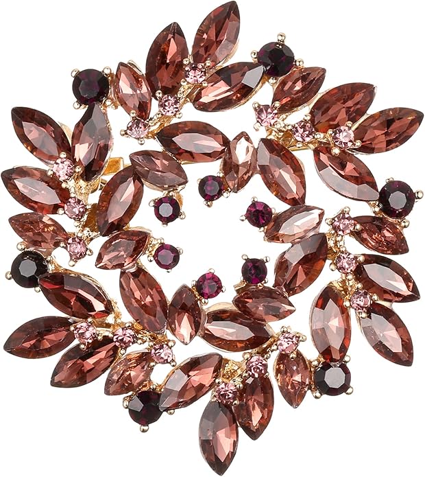 BriLove Austrian Crystal Rhinestone Elegant Flower Marquise Wreath Brooches for Women