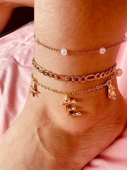 Initial Charm Anklets For Women Shell Letter Anklets Set Gold Charms Pendant Boho Summer Seashell Beach 14k Jewelry for Women Gift
