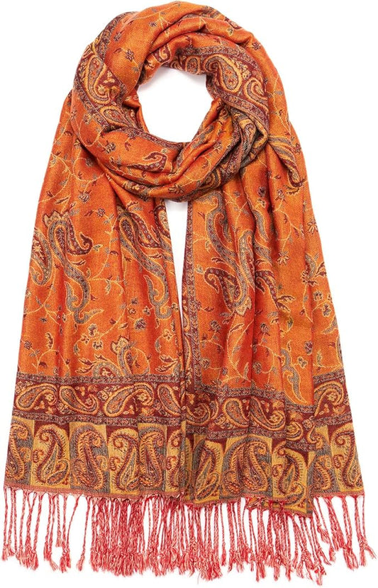 QIUTIMIY Paisley Pashmina Shawl Wrap Women Reversible Vintage Jacquard Pashmina Rave Scarf with Fringe for Evening, Wedding