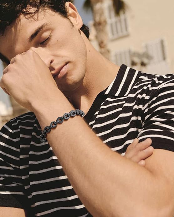 VNOX Link Chain Bracelets for Men - Cool Mens Bracelets Diamond-Cut Paperclip Solid Chain Bracelet Chunky Stainless Steel Jewelry Trendy Gifts