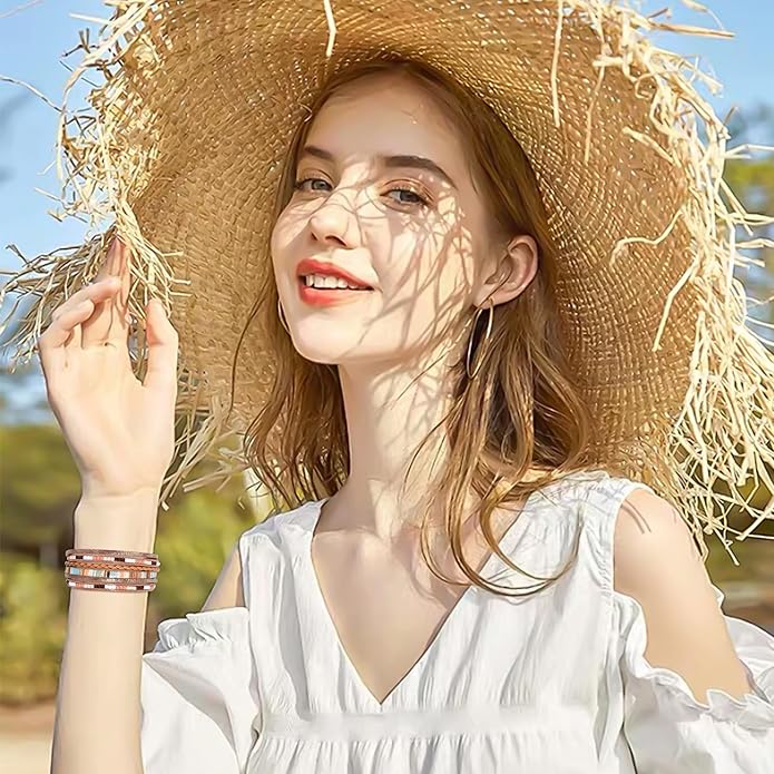 VIBILIA Boho Leather Wrap Bracelets for Women Multi-Layer Bracelets with Strong Clasp Jewelry for Women