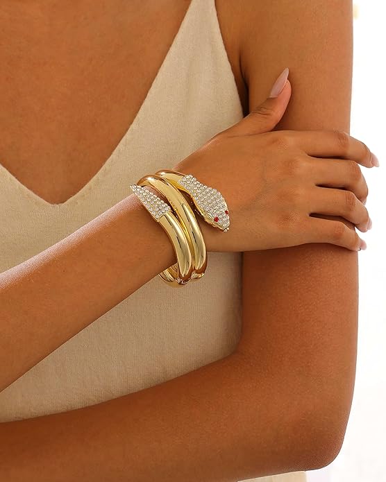 Bangle Bracelets for Women | 14K Gold Plated Trendy Wide Bracelets | Hinged Arm Cuff Bangles Chunky Bracelet for Women