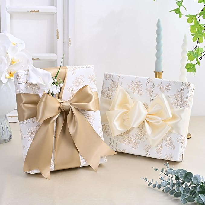 LEEQE Tan Satin Ribbon 3 inch X 15 Yards Polyester Ribbon for Gift Wrapping Very Suitable for Weddings Party Hair Bow Invitation Decorations and More