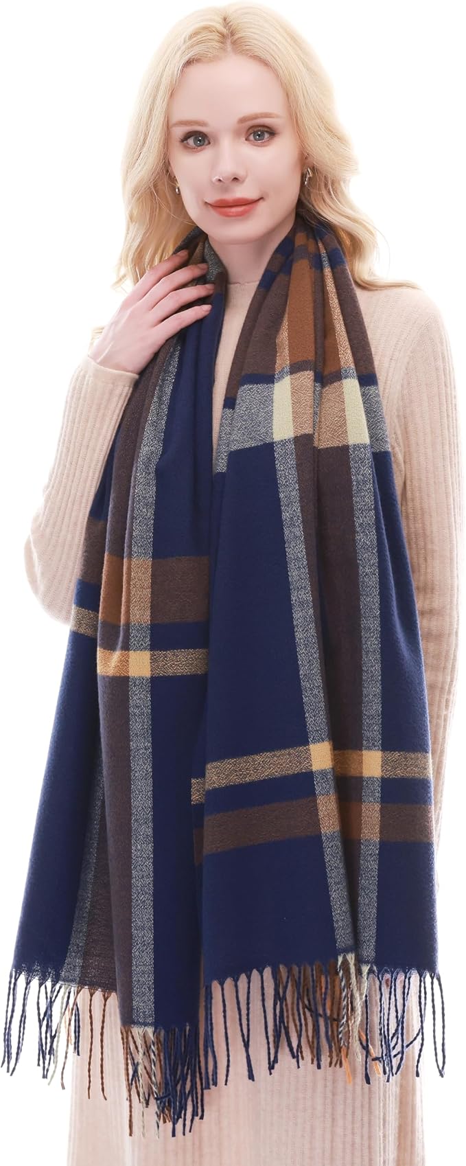 RIIQIICHY Plaid Scarf for Women Fall Winter Pashmina Scarves Wraps for Cold Weather Warm Large